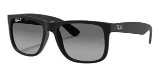 Óculos de sol polarizados Ray-Ban Justin Classic Large armação de náilon cor matte black, lente transparent de policarbonato degradada, haste matte black de náilon - RB4165