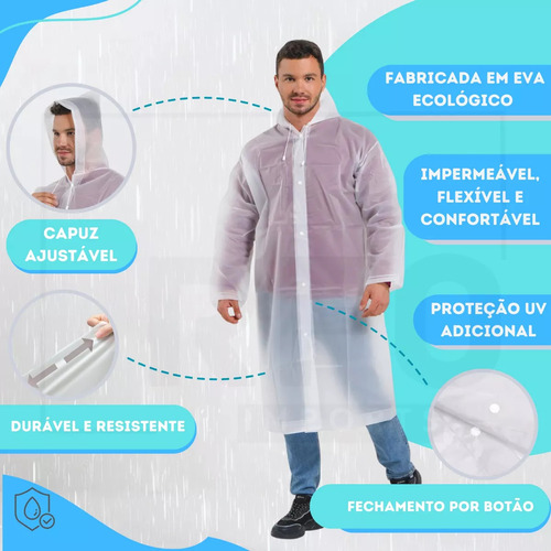 Kit 3 Capa De Chuva Reforçada Pvc Transparente Resistente