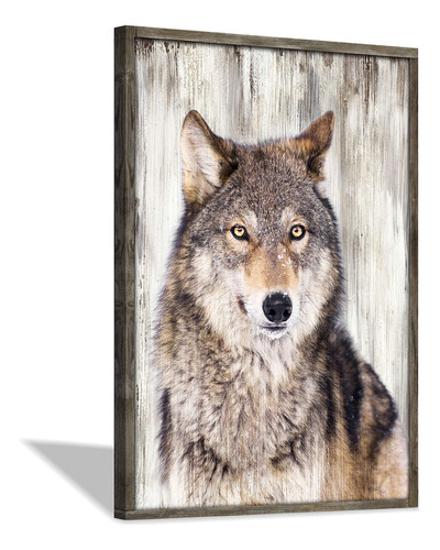 Arte De Pared Con Estampado De Lobo De Madera: Rustico De Gr