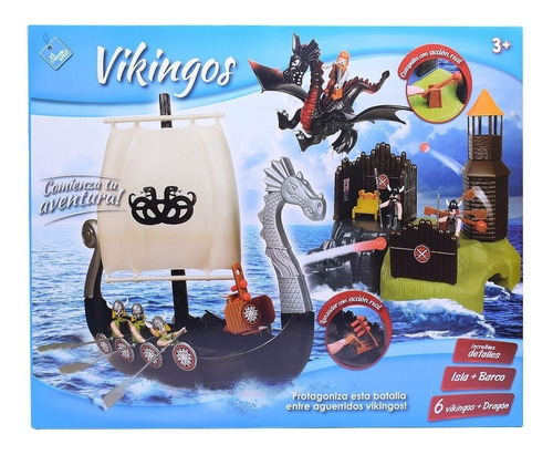 Set Barco Vikingo Con Isla Y Dragon El Duende Azul Art 6110