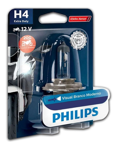 Lampada Farol Moto Philips Cristal Vision H4 Branca 4300k