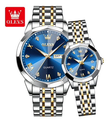 Relógio de pulso Olevs 9931 Couple watch com corpo prateado,  analogica, para sem gênero, fundo  silver gold blue, com correia de aço inoxidável cor e borboleta