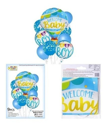 Kit De 9 Globos Welcome Baby Shower Niño 