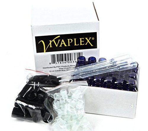 24 Botellas De Vidrio En Rollo De 10 Ml, Color Azul Cobalto,