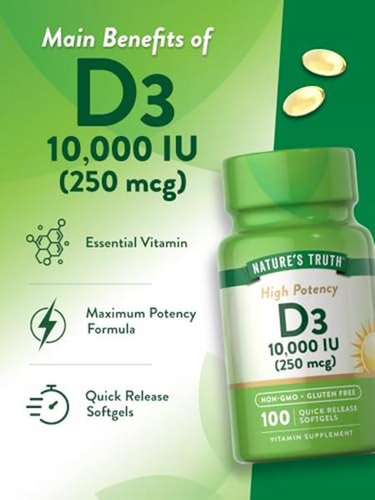 Nature's Truth Vitamina D3 10000 Ui 100 Softgels