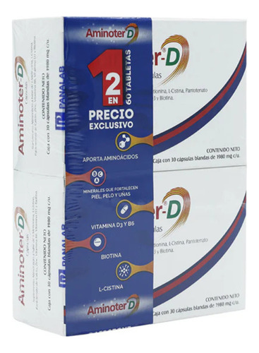 Aminoter D Suplemento Caída De Cabello Vitamina D 2 Piezas Sin Sabor