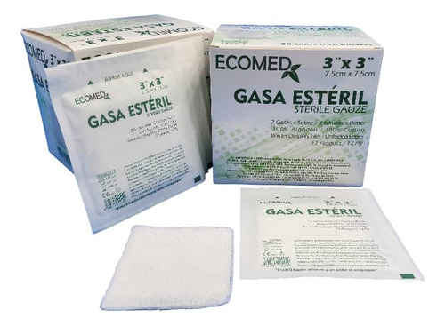 Gasa Esteril  3x3 . 7cm X7cm. Ecomed. Caja X 50