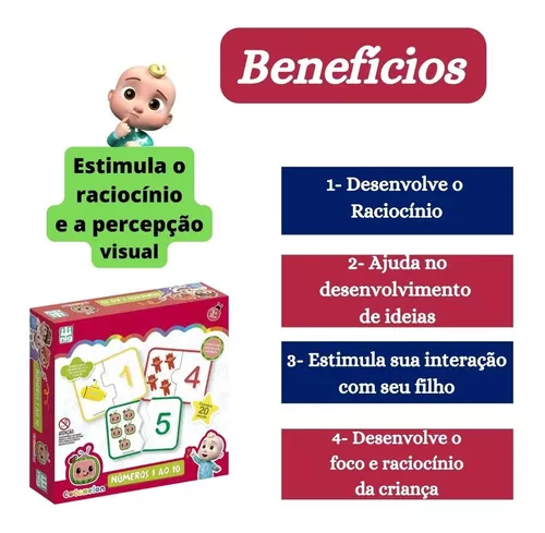 Jogo Quebra-Cabeça Números 1 Ao 10 Cocomelon Educativo Nig