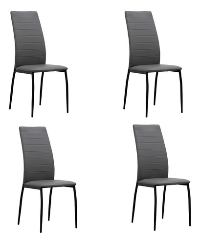 Interimobel: 4 Sillas Para Comedor Ceres Tapizadas En Vinil Estructura De La Silla Negro Asiento Gris Oscuro