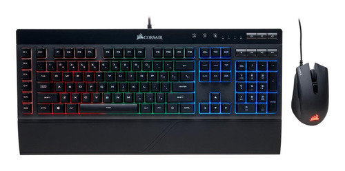 Imagen 1 de 4 de Kit de teclado y mouse gamer Corsair K55 + Harpoon RGB Español de color negro