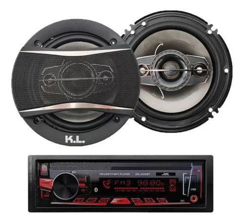 Combo Radio Carro Usb Bluetooth 5303 + Parlantes Kl Audio 6 