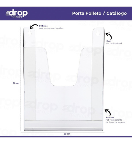 Imagen 3 de 10 de Porta Folletos Hojas Catálogos A4 Tipo Acrílico Pared X 1 U.