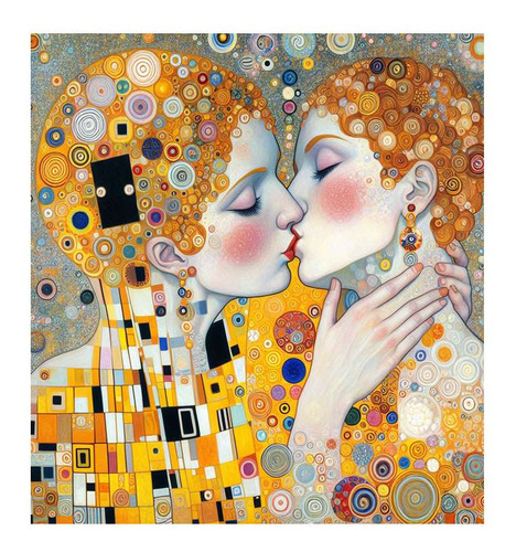 Vinilo 45x45cm Klimt 2 Mujeres Beso Arte Pintura Love