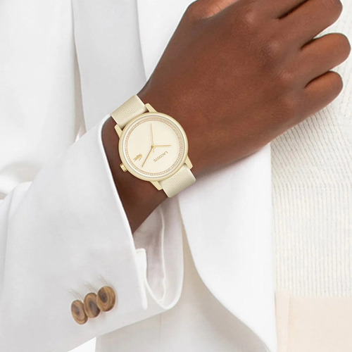 Reloj Lacoste Mujer 12.12 Go Silicona Dorado 2001288 Color De La Malla Beige
