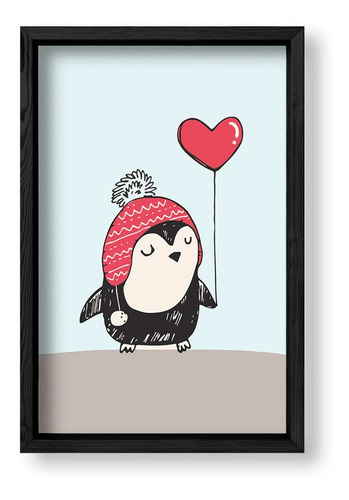 Cuadros Bebes 20x30 Box Negro Pinguino In Love