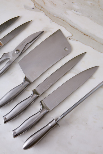 Juego De Cuchillos Cocina Taco De Madera Con Tijera 7 Piezas