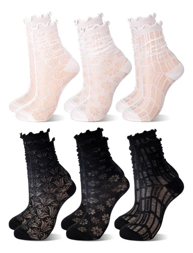 6 Pares De Calcetines De Encaje Para Mujer, De Malla