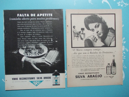 Propaganda Vintage. (kit De2) Vinho Silva Araújo Reconstitui