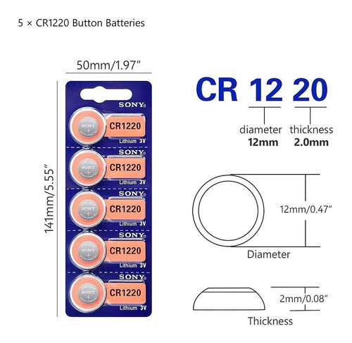 5 Pilas Sony Cr1220 - 1220 - Lithium 3v