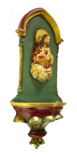 Imagem 4 de 4 de Pia De Água Benta Gótica Sagrado Coração De Jesus Verde