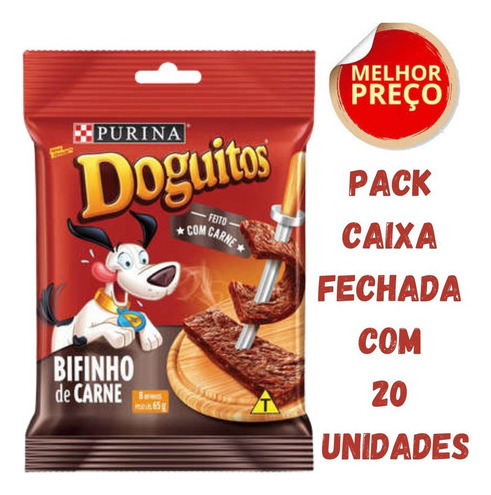 Bifinho De Carne Doguitos 65g Petisco Para Cães Caixa Com 20