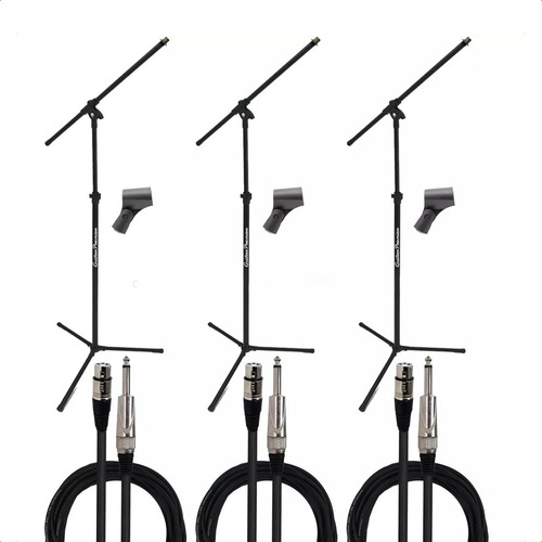 Combo 3 Pie De Microfono Jirafa 3 Cables Canon Garantia