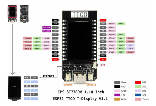 Placa T-display Esp32 V1.1 - Lilygo - Display Ips De 1,14