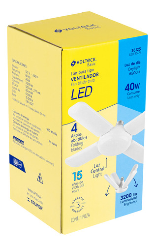 Lampara Led 40w Tipo Ventilador 4 Aspas Volteck 26125 Blanco