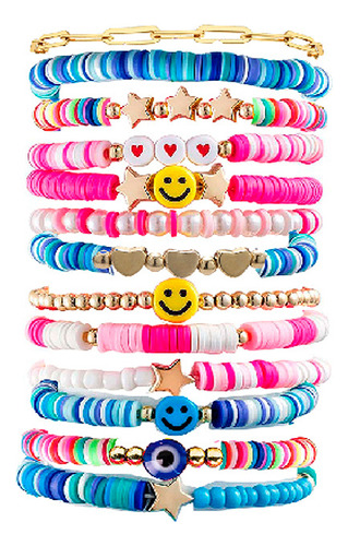 Pulsera Smiley Cuerda Colorida Cerámica Suave Étnica