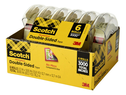 Scotch Cinta De Doble Cara, 0.5 PuLG. X 250 In., 6 Dispensad