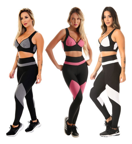 Kit 3 Conjuntos Feminino De Academia Moda Fitness Promoção