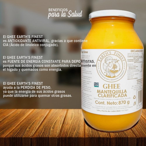 Imagen 4 de 4 de Ghee Mantequilla Clarificada Earths Finest 870g Se