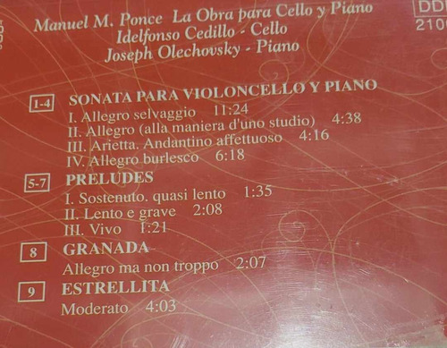 Manuel M. Ponce La Obra Para Cello Y Piano Cd