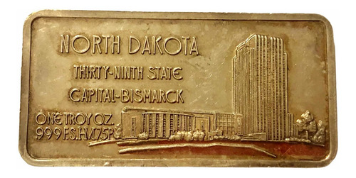 Medalla De Plata 1 Onza Conmemorando Estado De North Dakota (Usado)