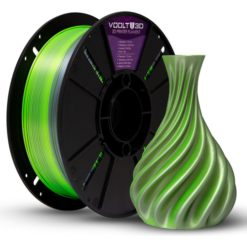Voolt3D Pla Duo filamento color prata e verde neon V-silk 1kg V3d