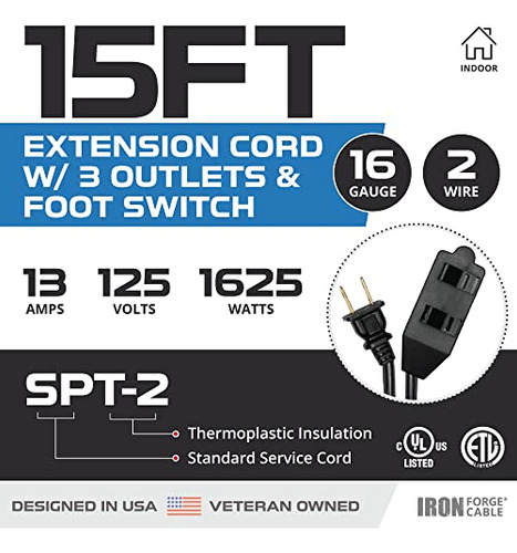 Cable Extensión 15 Ft Con Interruptor Y 3 Tomas De
