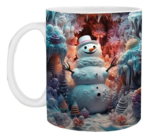 Taza De Cerámica Creativa Con Diseño De Muñeco De Nieve En 3