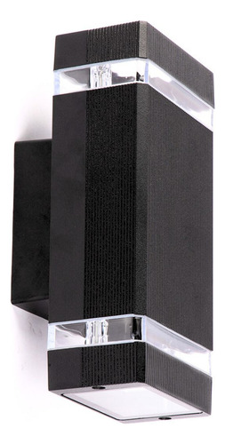 Aplique De Pared Bidireccional Exterior Aluminio Con Luz Led Estructura Negro Recto