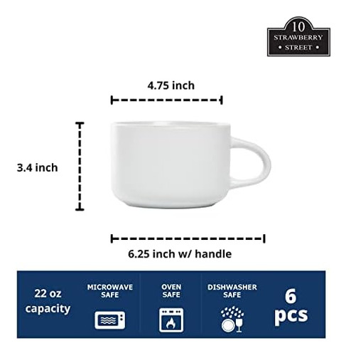 10 Strawberry Street Wazee Tazas De Gran Tamaño Mate, 6 Unid