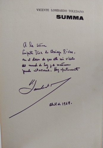 Vicente Lombardo Toledano. Summa. Firmado  (Reacondicionado)