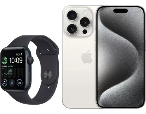 iPhone 15 Pro Branco E Apple Watch Se 2a Geração Preto 44mm