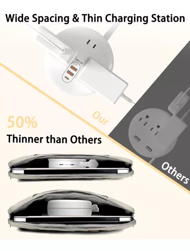 Regleta retráctil con 3 tomas de corriente (1625 W/13 A), enchufe plano de  viaje con 3 USB (1 USB-C), estación de carga de escritorio con cable de