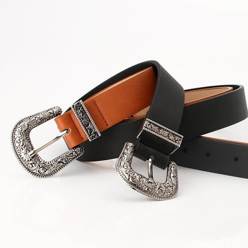 Moda Mujer Pu Cuero Retro Tallado Hebilla Cinturón