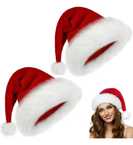 Happymas Pack De 2 Gorros De Papá Noel Rojos – Talla Única Unisex Para Adultos Y Niños, Suaves Y Lavables, Ideales Para Fiestas Navideñas, Mercados Y Reuniones Familiares