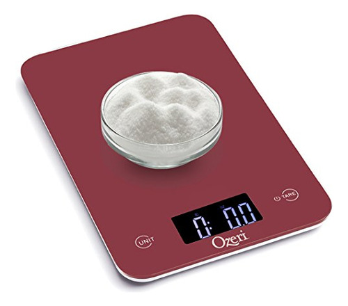 Báscula Cocina Digital Ozeri Touch, Vidrio Templado, Rojo