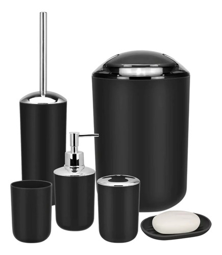 Accesorio De Baño Set 6 Piezas Plastico Decoracion Elegante Color Negro