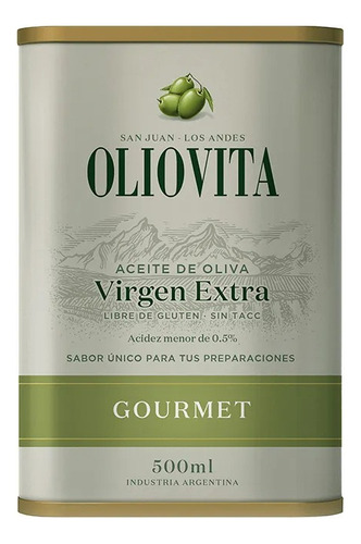 Aceite De Oliva Extra Virgen Oliovita Gourmet Lata 500ml X3u