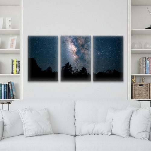 Cuadro Tríptico Decorativo Moderno Noche Estrellada