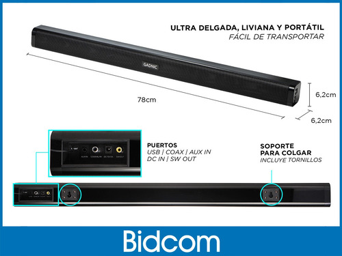 Barra De Sonido Gadnic 120w Bluetooth Usb Sub Woofer Mp3 Aux Color Negro