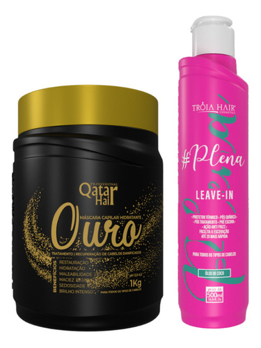 Máscara Ouro Qatar 1kg + Leave-in Plena 500ml Tróia Hair